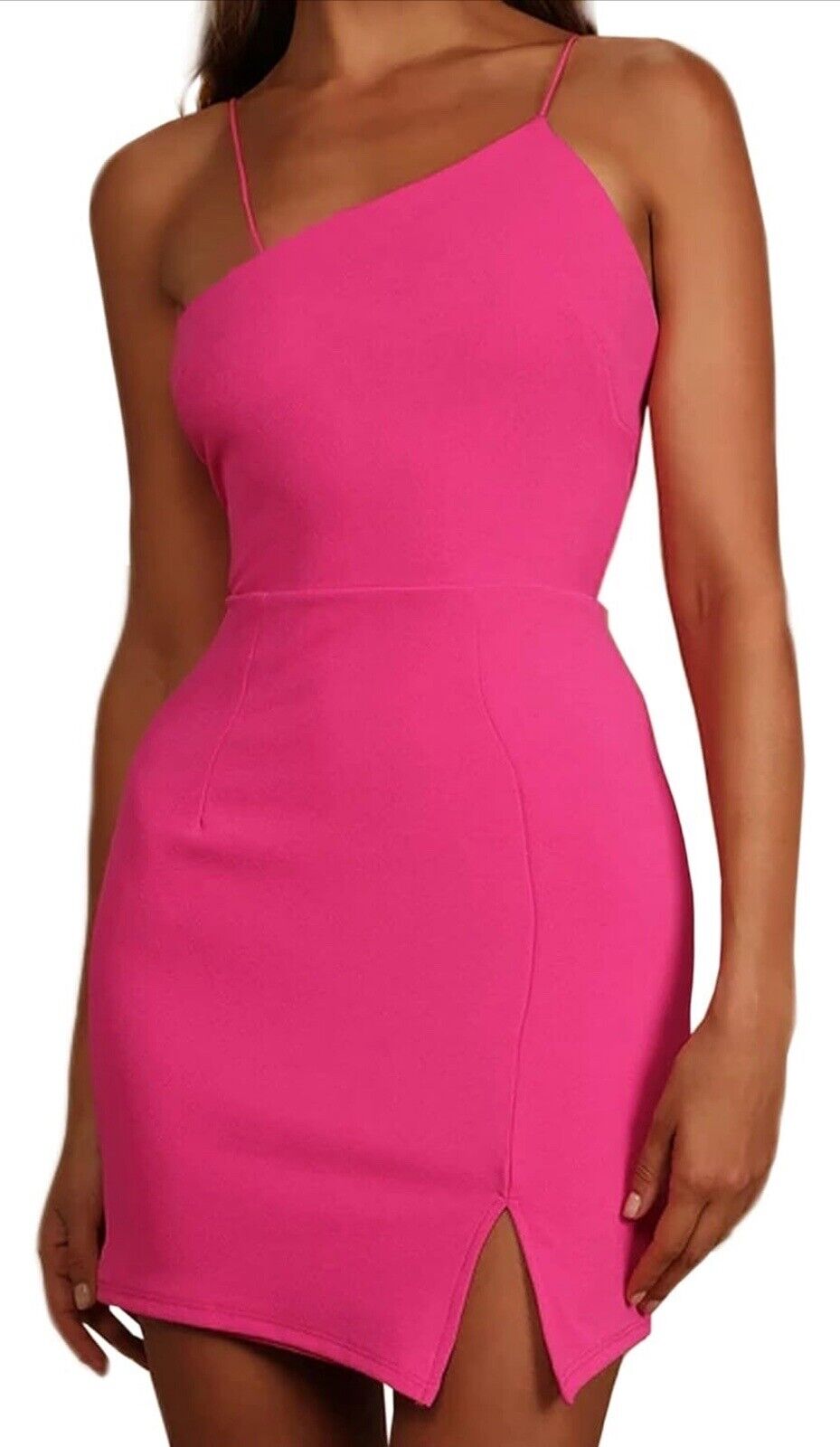 Just Quella Asymmetric Neckline Bodycon Mini Dress Sexy Split Party Dress S