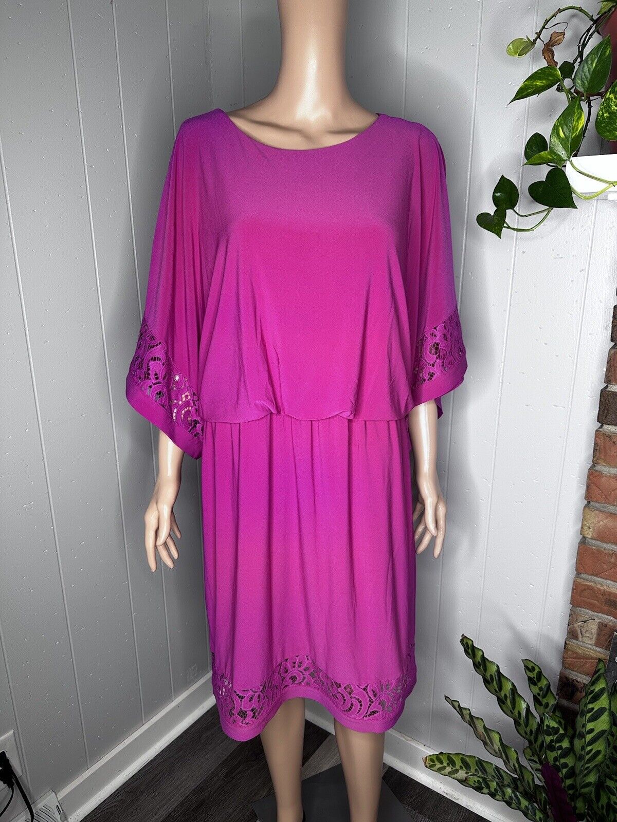 JESSICA HOWARD Womens Pink Lined Closure Pullover Kimono Sleeve Dress Plus 16W