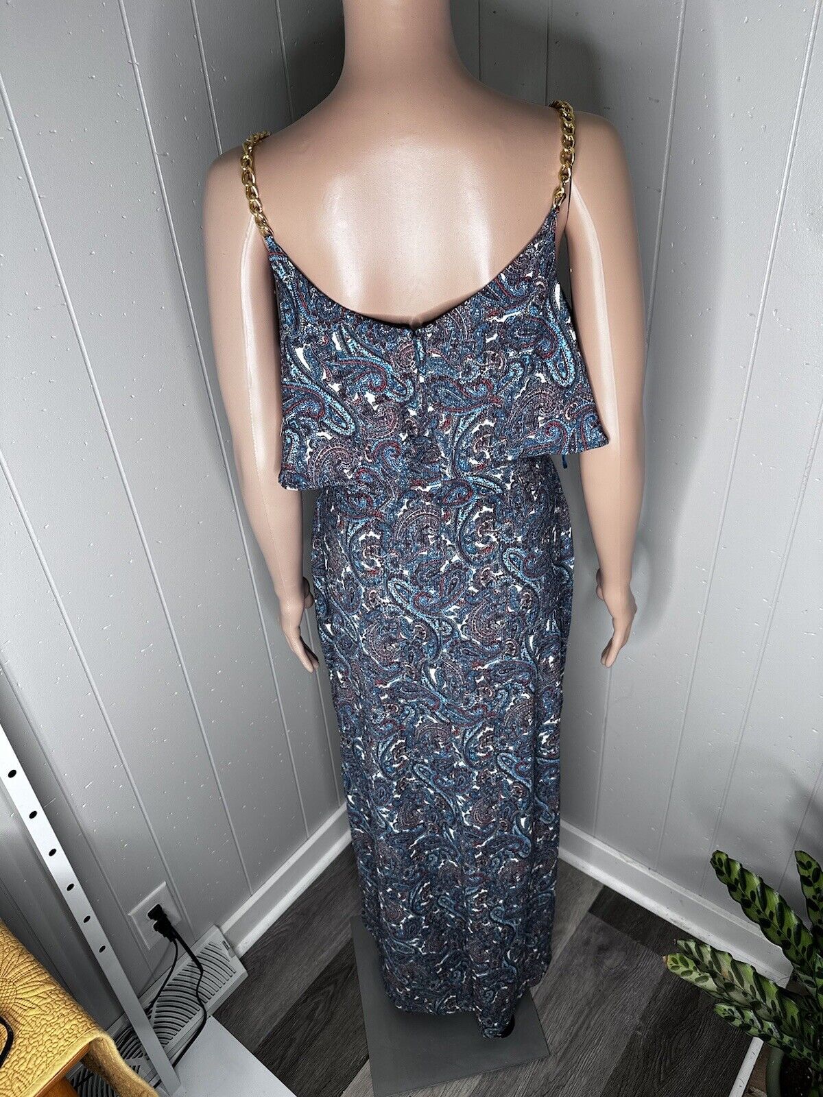 Michael Michael Kors Women's Sangria Paisley Chain Flutter Maxi Dress Size M