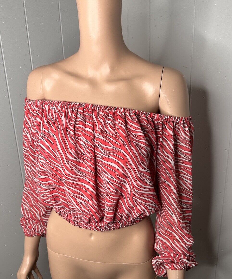 MICHAEL Michael Kors Womens Cropped Long Sleeve Shirt Off The Shoulder XS