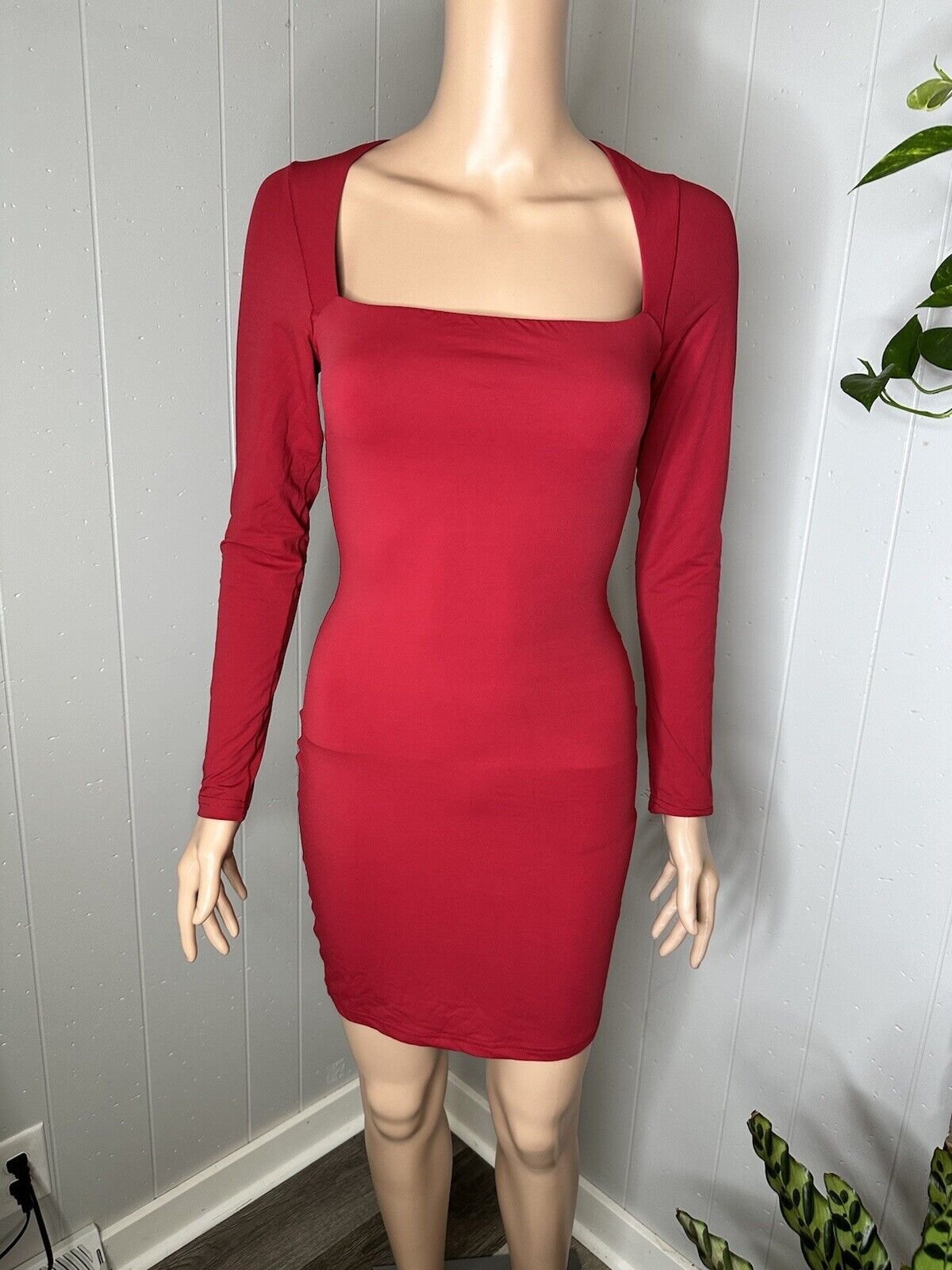 HYZ Women's Long Sleeve Square Neck Going Out Party Mini Tshirt Dress M