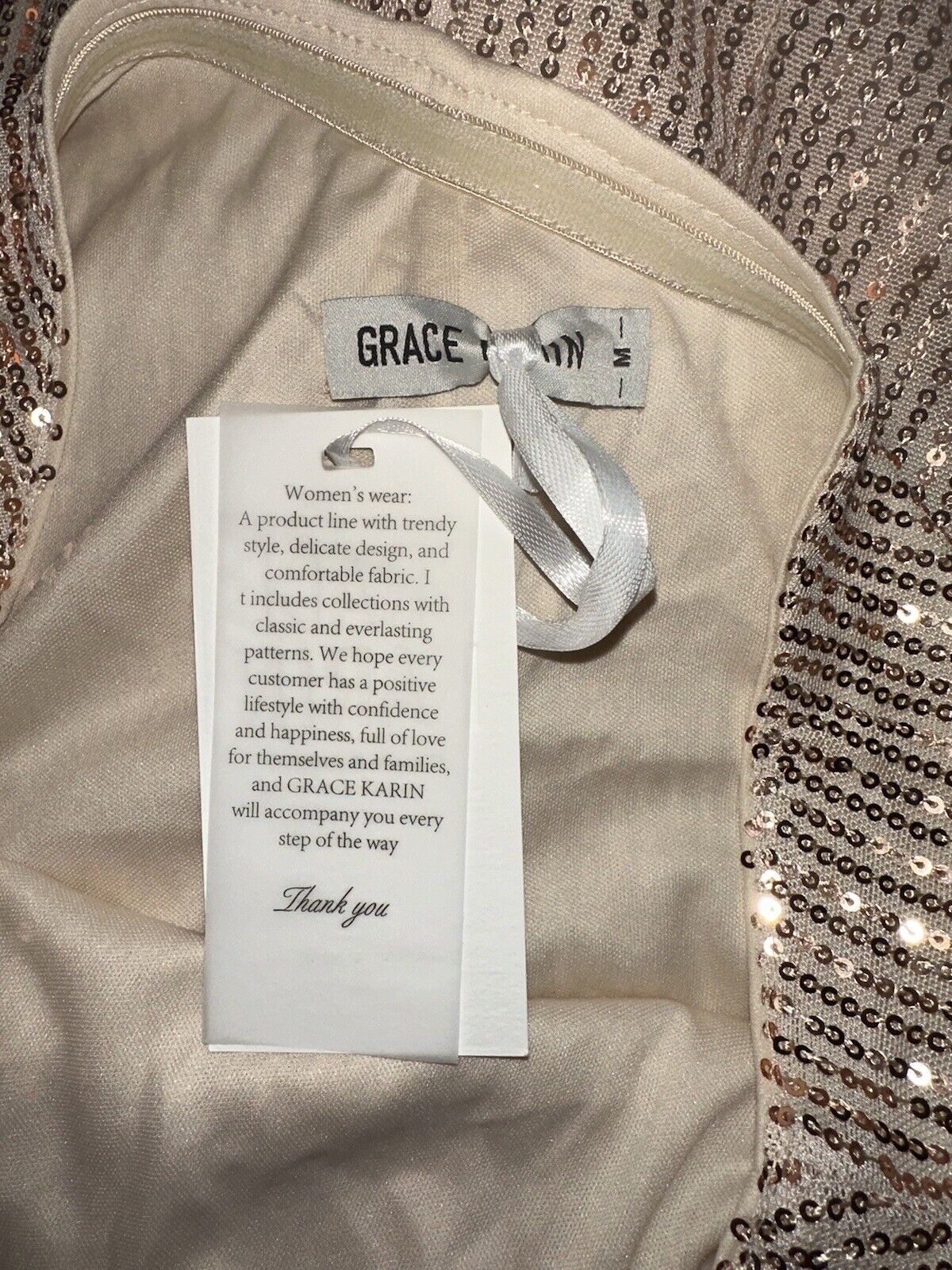 GRACE KARIN Sleeveless One Shoulder Sequin Dress Glitter Sz M Champagne