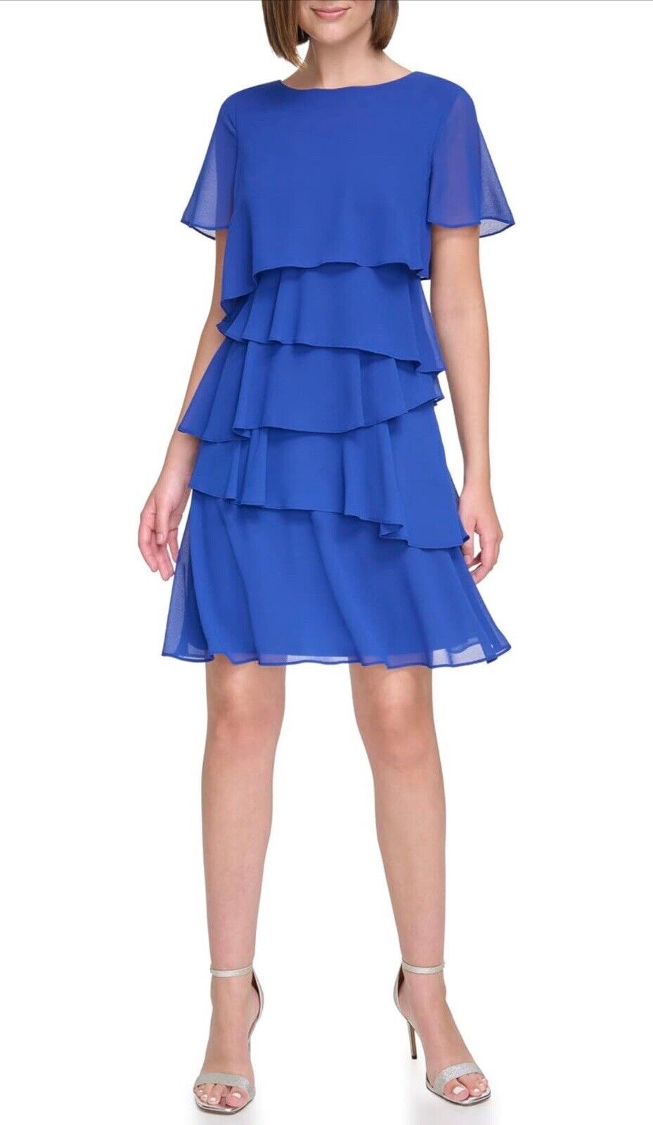 Jessica Howard Womens Chiffon Tiered Short Sleeve Royal Blue 16