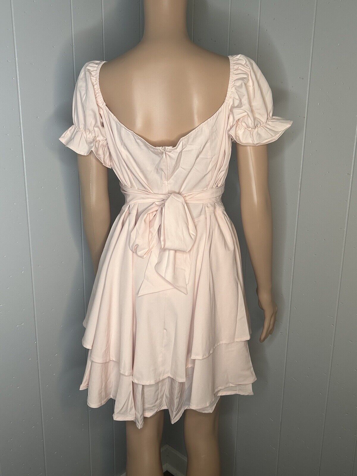 NWOT SZ XL PINK LYANER Women's Tie Back Off Shoulder Wrap Layer Ruffle Dress