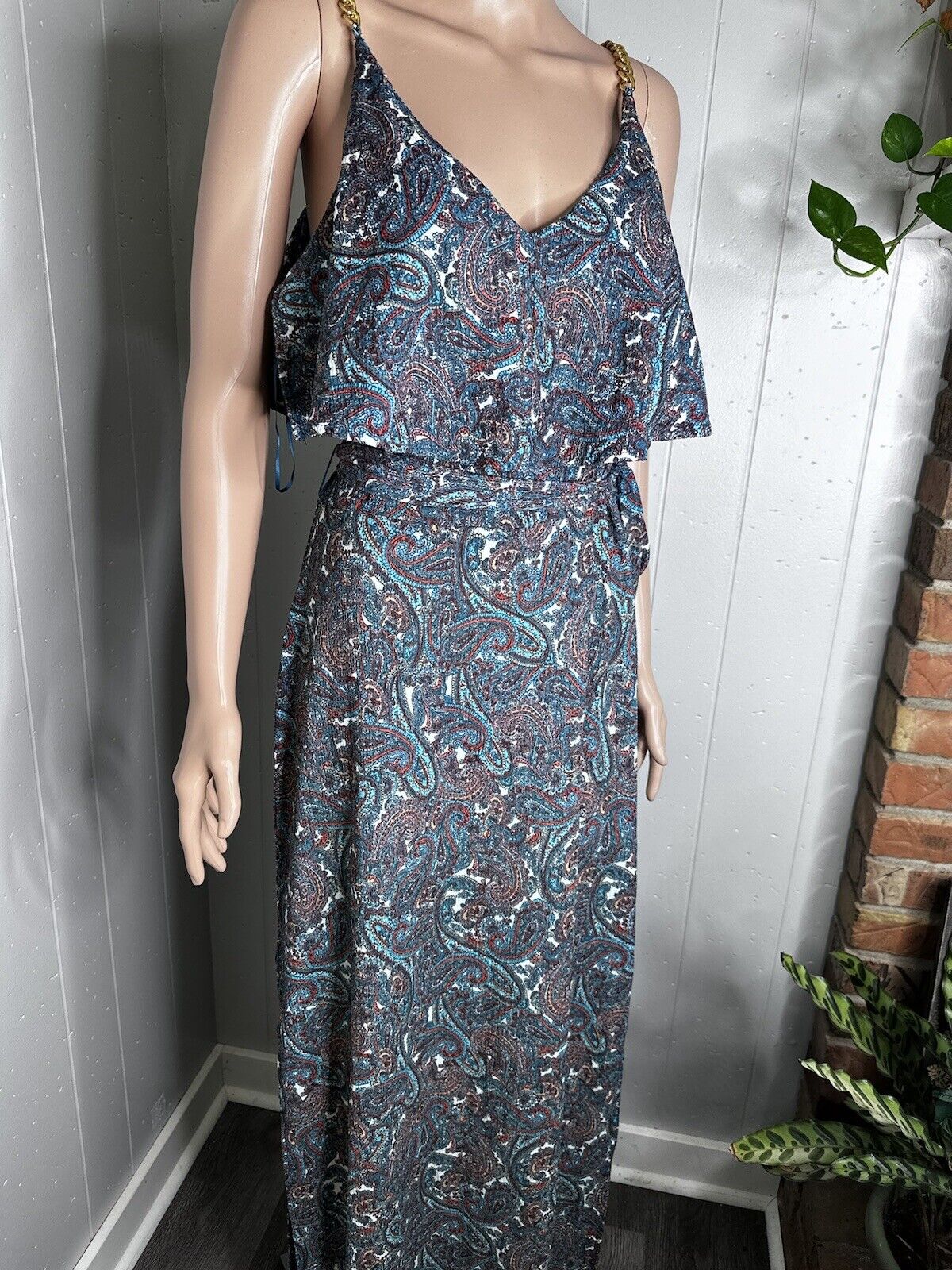 Michael Michael Kors Women's Sangria Paisley Chain Flutter Maxi Dress Size M