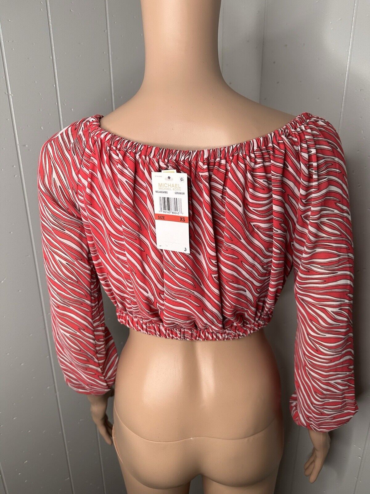 MICHAEL Michael Kors Womens Cropped Long Sleeve Shirt Off The Shoulder XS