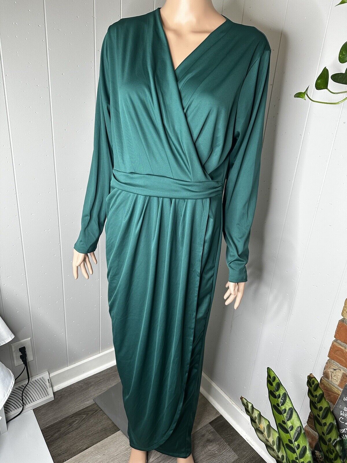 KOH KOH Womens Long Sleeve Formal Wrap Draped Cocktail V-Neck Gown Maxi Dress