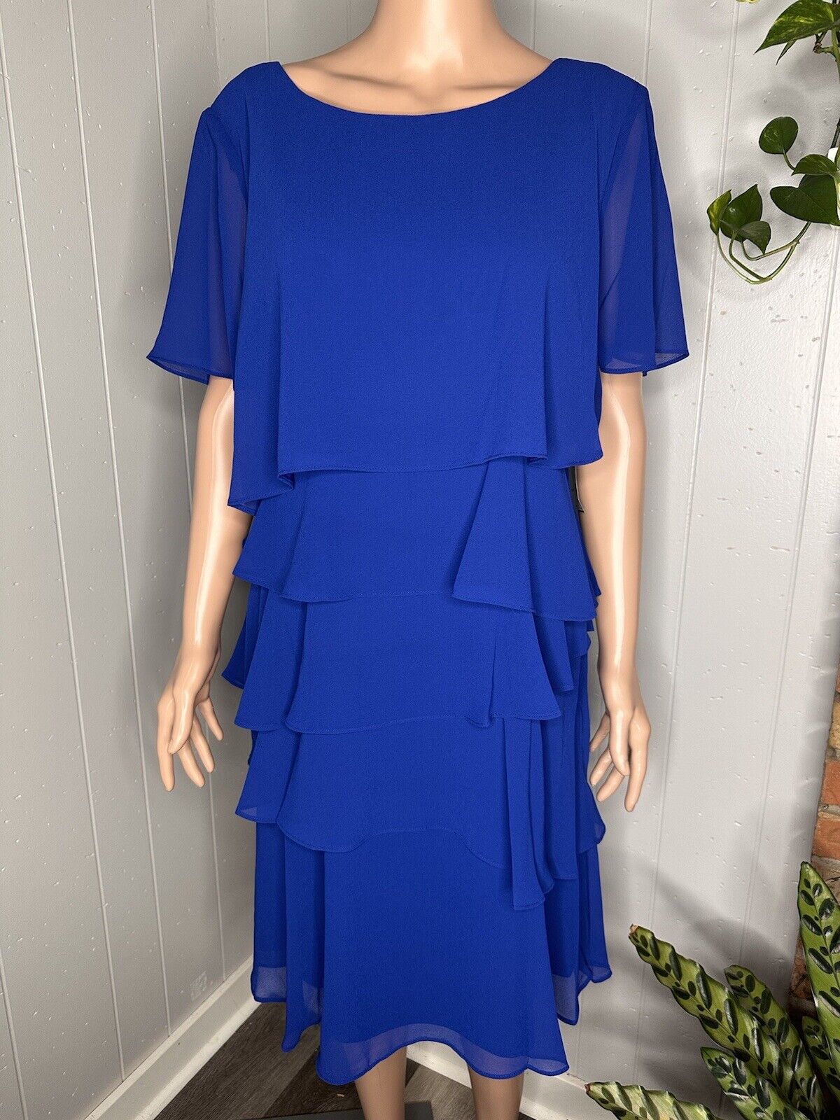 Jessica Howard Womens Chiffon Tiered Short Sleeve Royal Blue 16