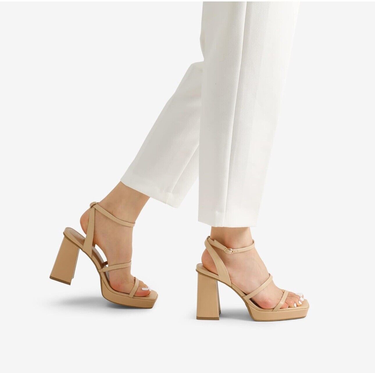 DREAM PAIRS Women's Platform Strappy Heels Open Toe Ankle Strap Square heels 9.5