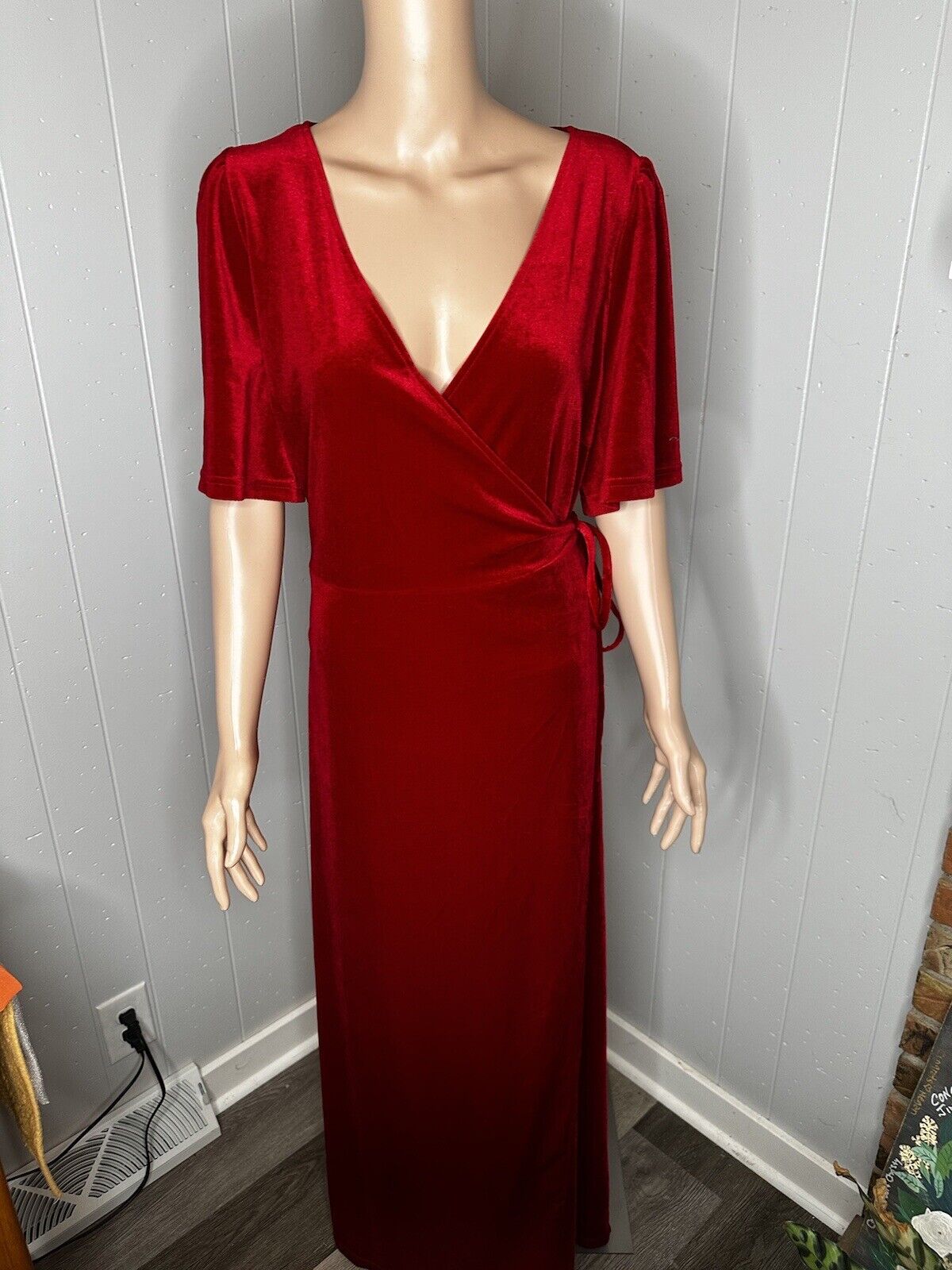 Merokeety Velvet Dress Women’s Wrap Maxi V-Neck Tie Belt Size Xl
