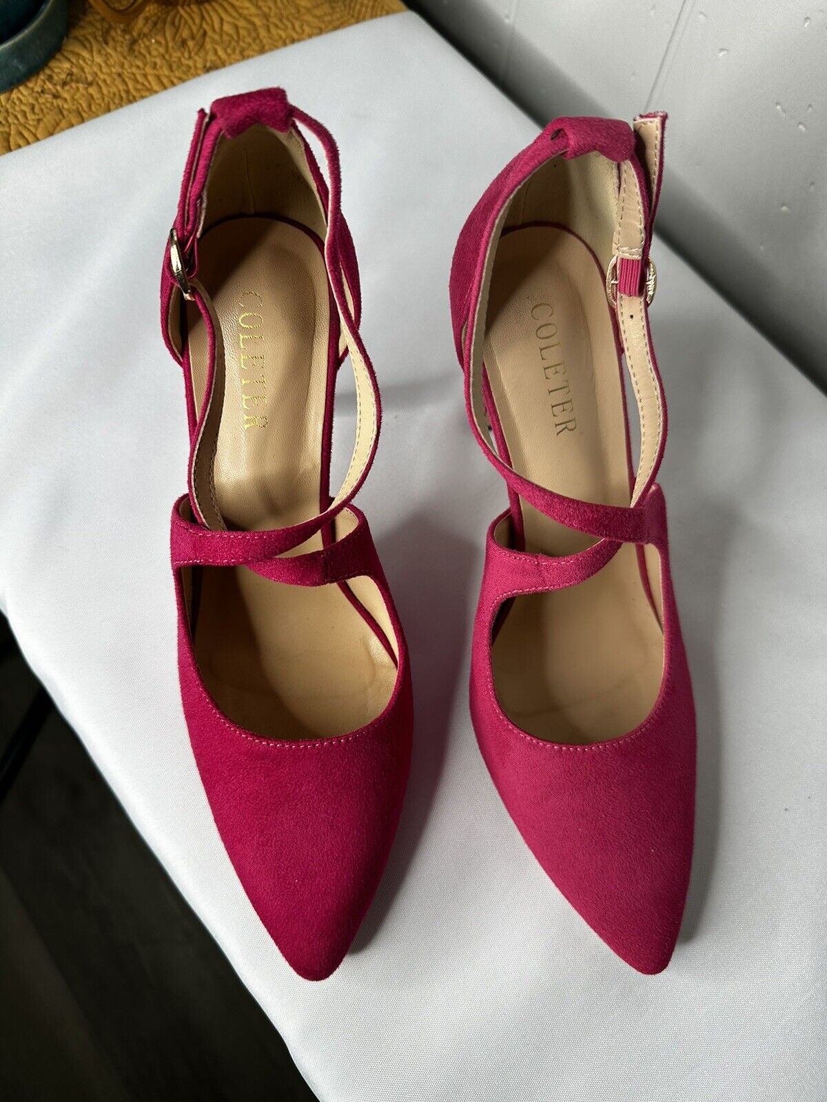 COLETER Womens 4" Pointed Toe D'Orsay Pumps Stilettos High Heel Crossed Ankle
