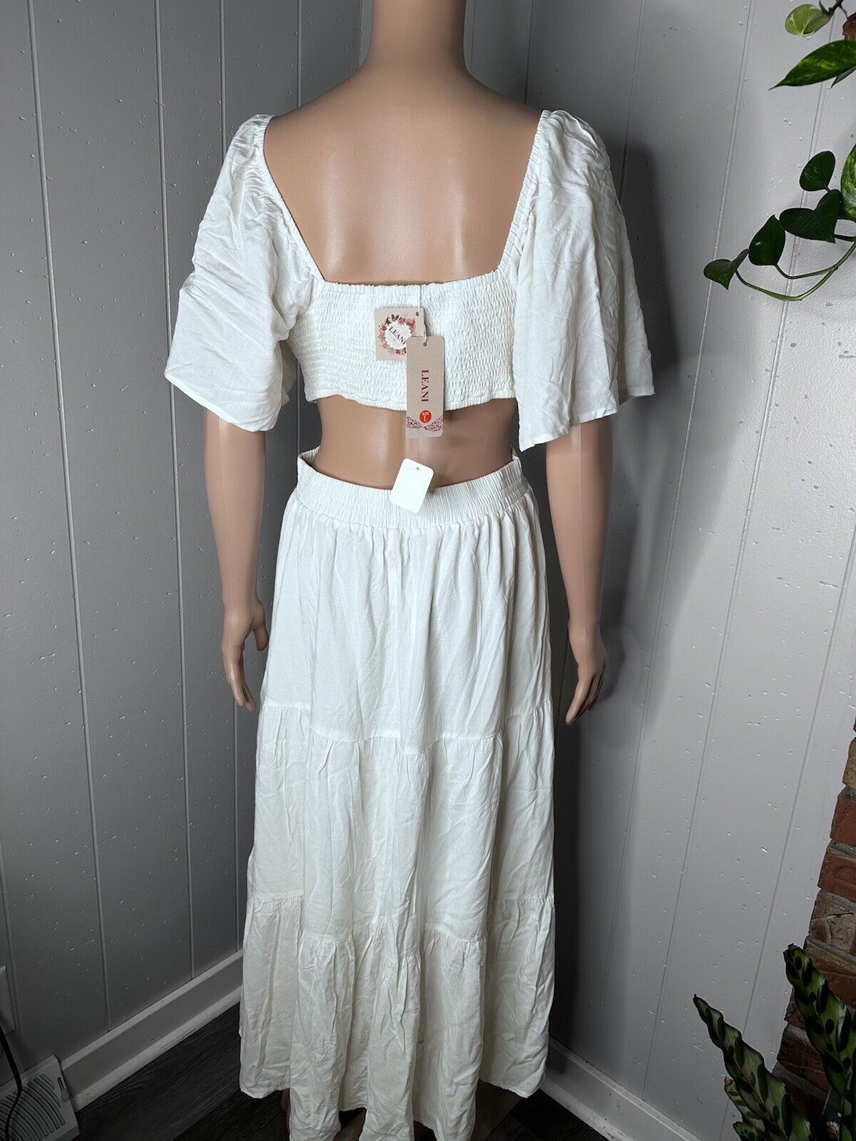 Cutout Maxi Dress Square Neck Short Sleeve Large White