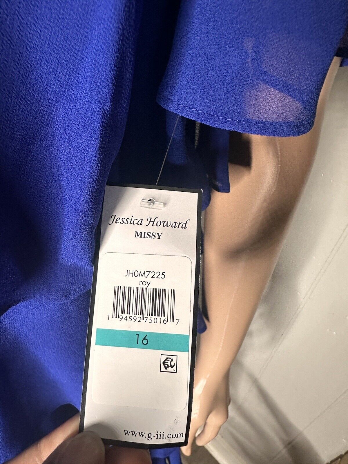 Jessica Howard Womens Chiffon Tiered Short Sleeve Royal Blue 16