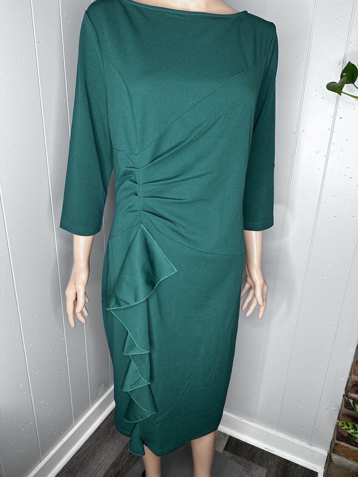 Aisize Women's Retro 3/4 Sleeve Ruched Elegant Business Pencil Sheath Dress
