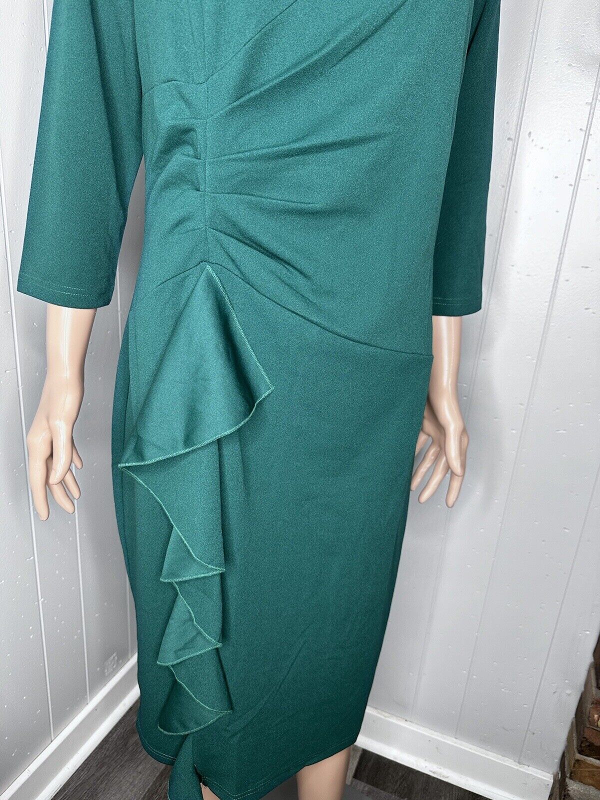 Aisize Women's Retro 3/4 Sleeve Ruched Elegant Business Pencil Sheath Dress