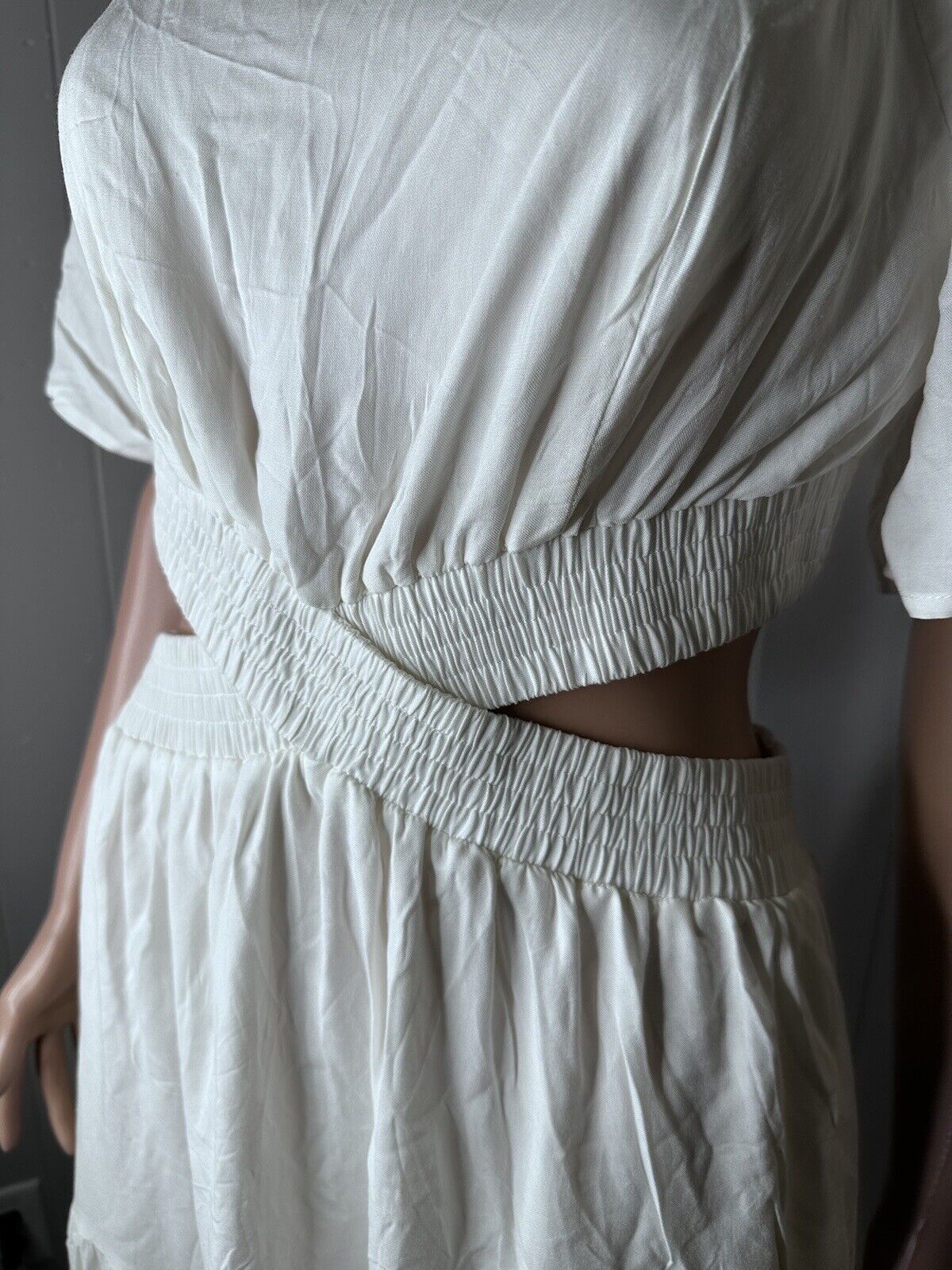 Cutout Maxi Dress Square Neck Short Sleeve Large White