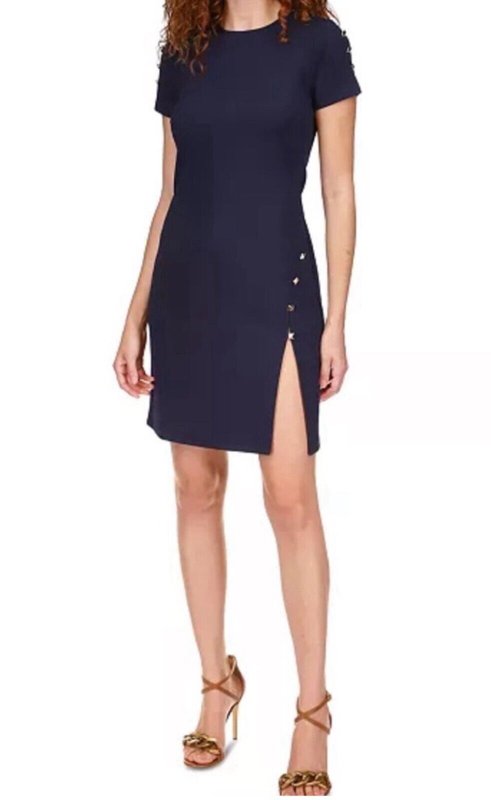 MICHAEL Michael Kors Crepe Pyramid-Button Minidress. P/XL