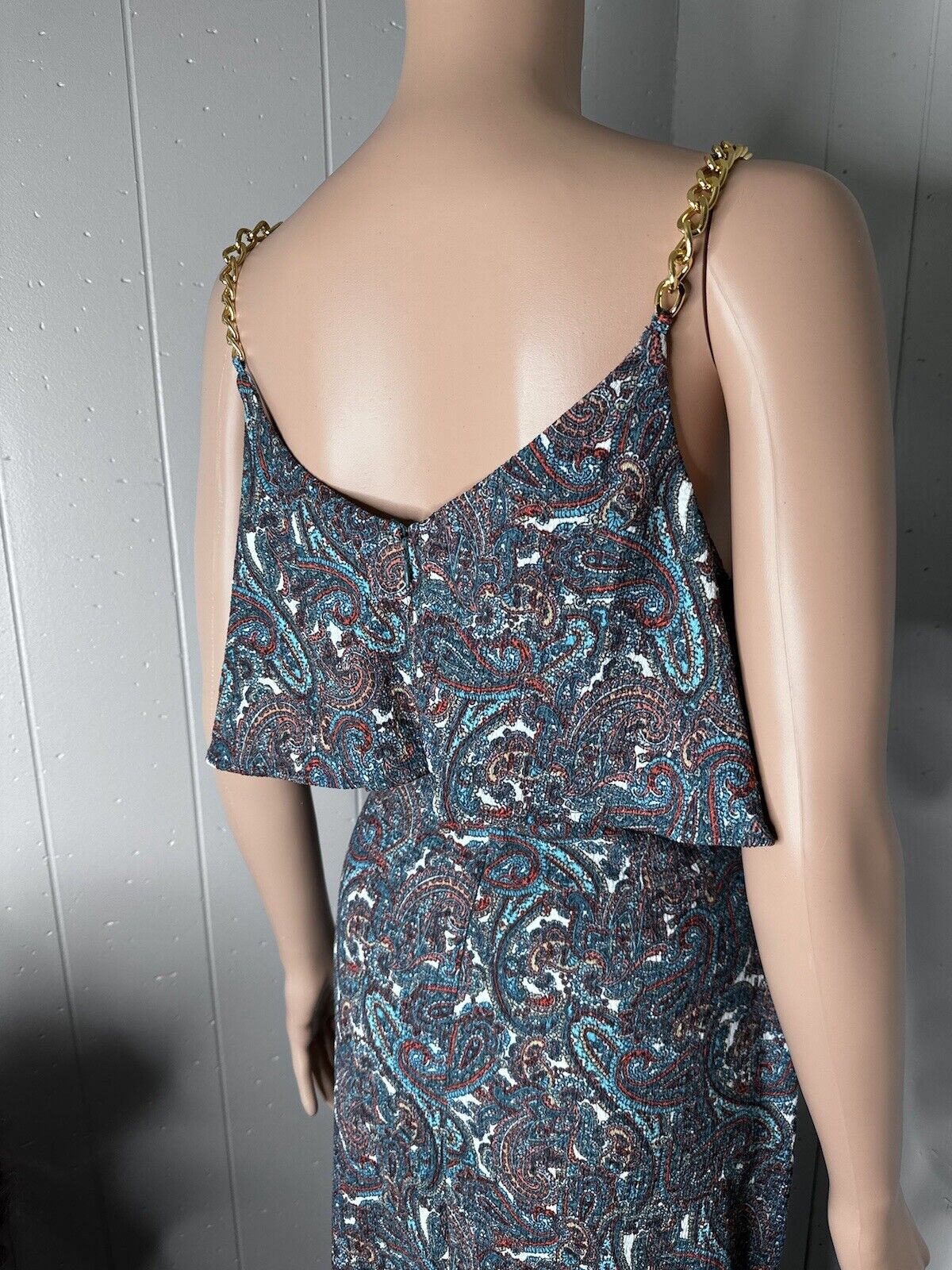 Michael Michael Kors Women's Sangria Paisley Chain Flutter Maxi Dress Size M