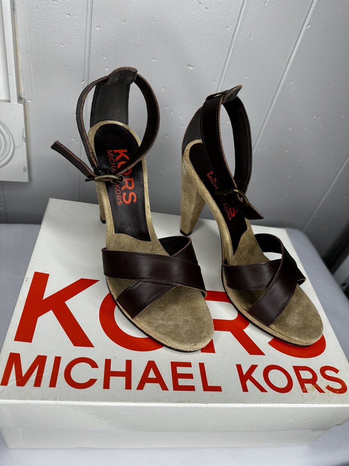 NIB Michael Kors Wonka Leather High Heel Sandals 6.5