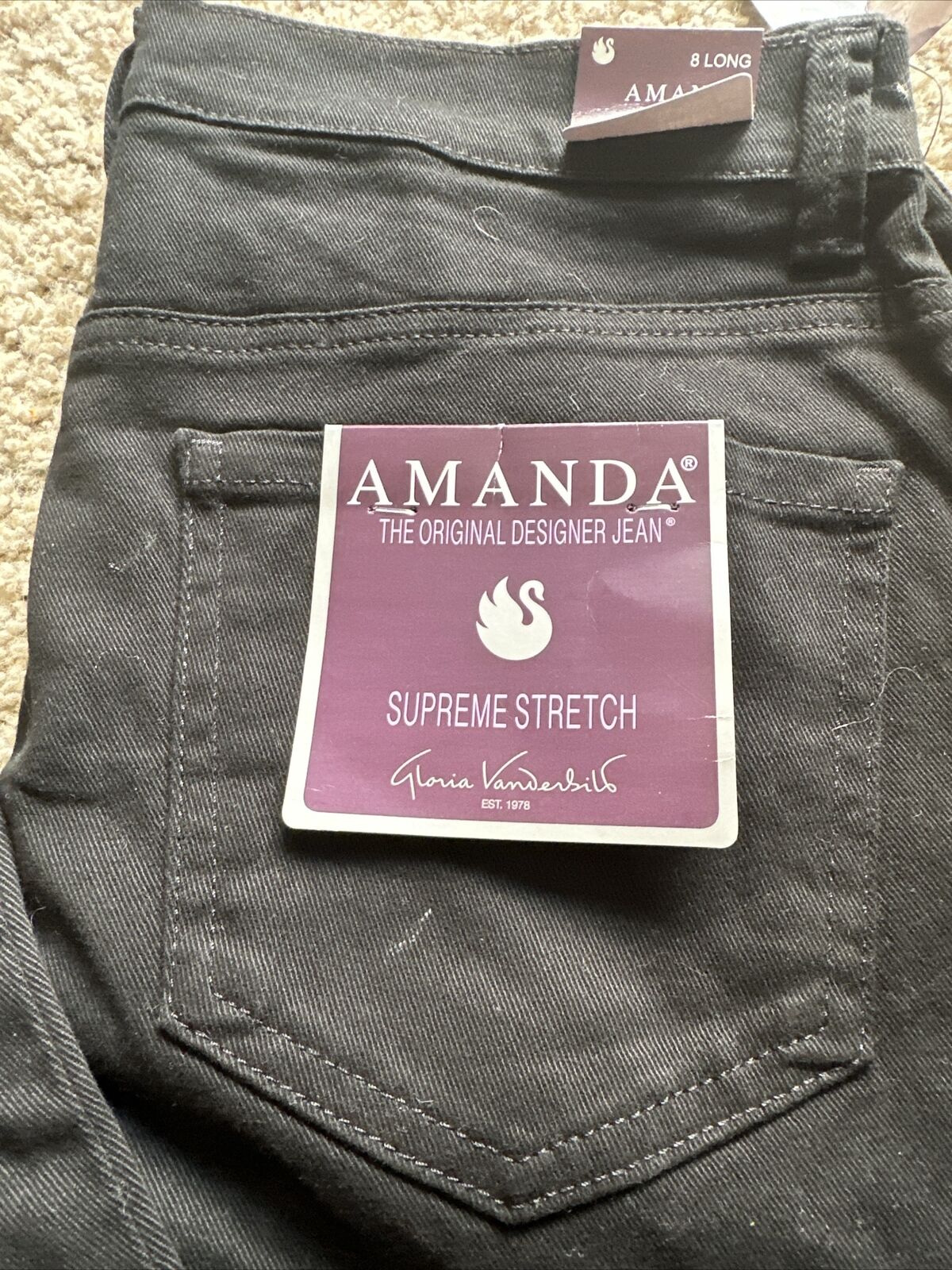 Gloria Vanderbilt womens Amanda Classic Rise Tapered Jean, Black, 8 Long
