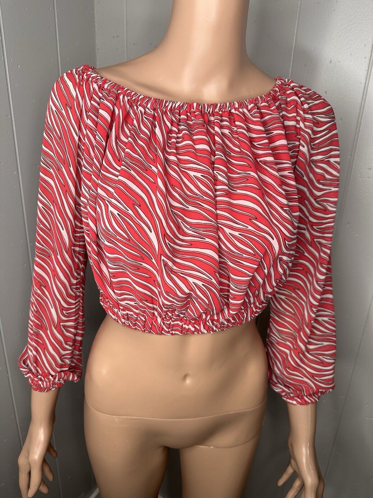MICHAEL Michael Kors Womens Cropped Long Sleeve Shirt Off The Shoulder XS