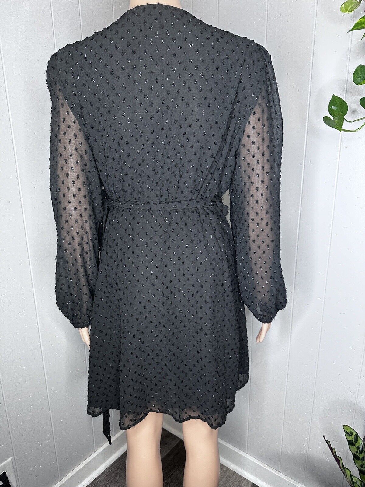MICHAEL MICHAEL KORS Womens Black Tie Lined Shiny Polka D Wrap Dress XL