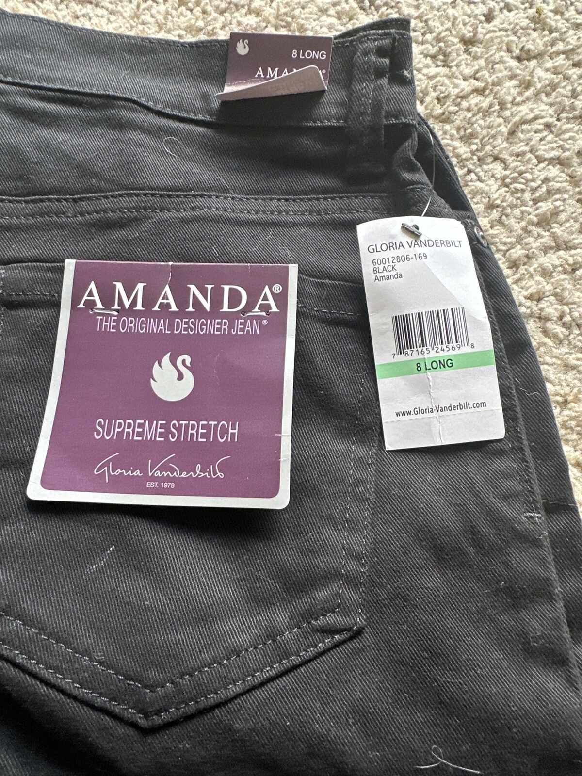 Gloria Vanderbilt womens Amanda Classic Rise Tapered Jean, Black, 8 Long