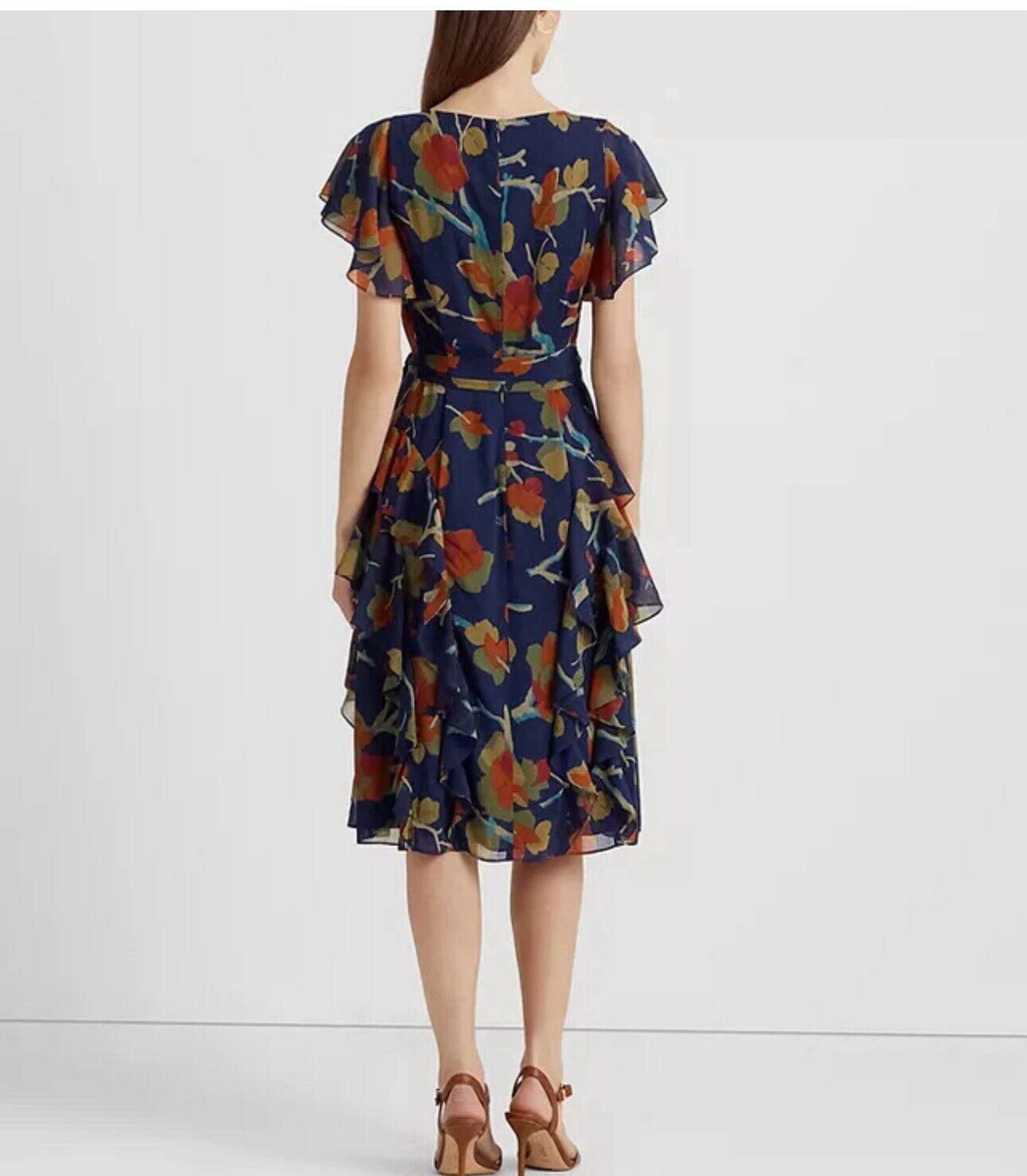 NWT LAUREN Ralph Lauren  Floral Ruffle-Trim Georgette Dress Size 2