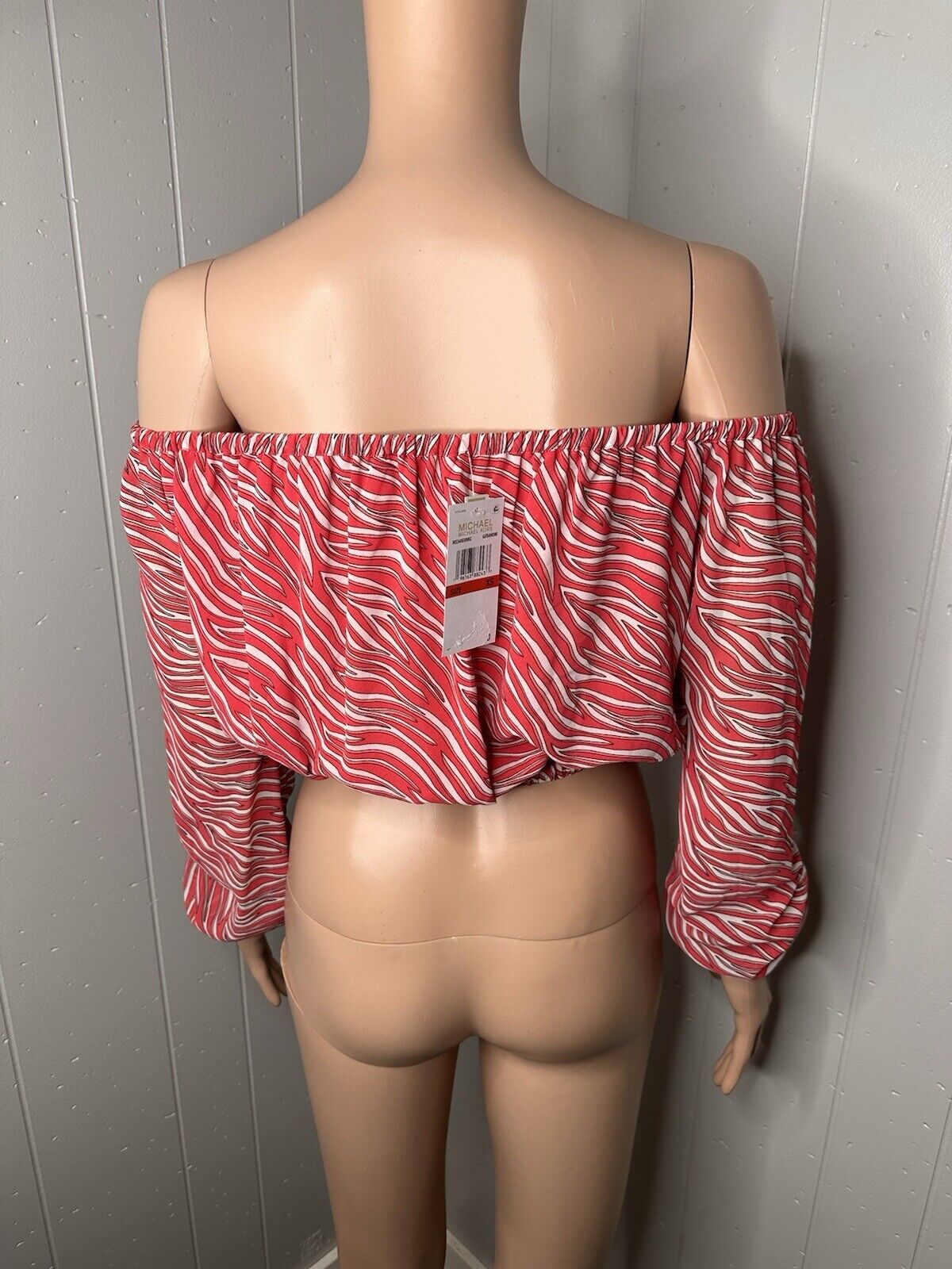 MICHAEL Michael Kors Womens Cropped Long Sleeve Shirt Off The Shoulder XS