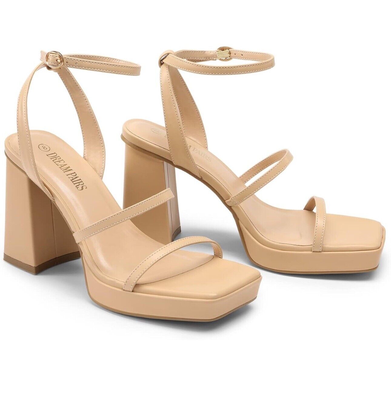 DREAM PAIRS Women's Platform Strappy Heels Open Toe Ankle Strap Square heels 9.5