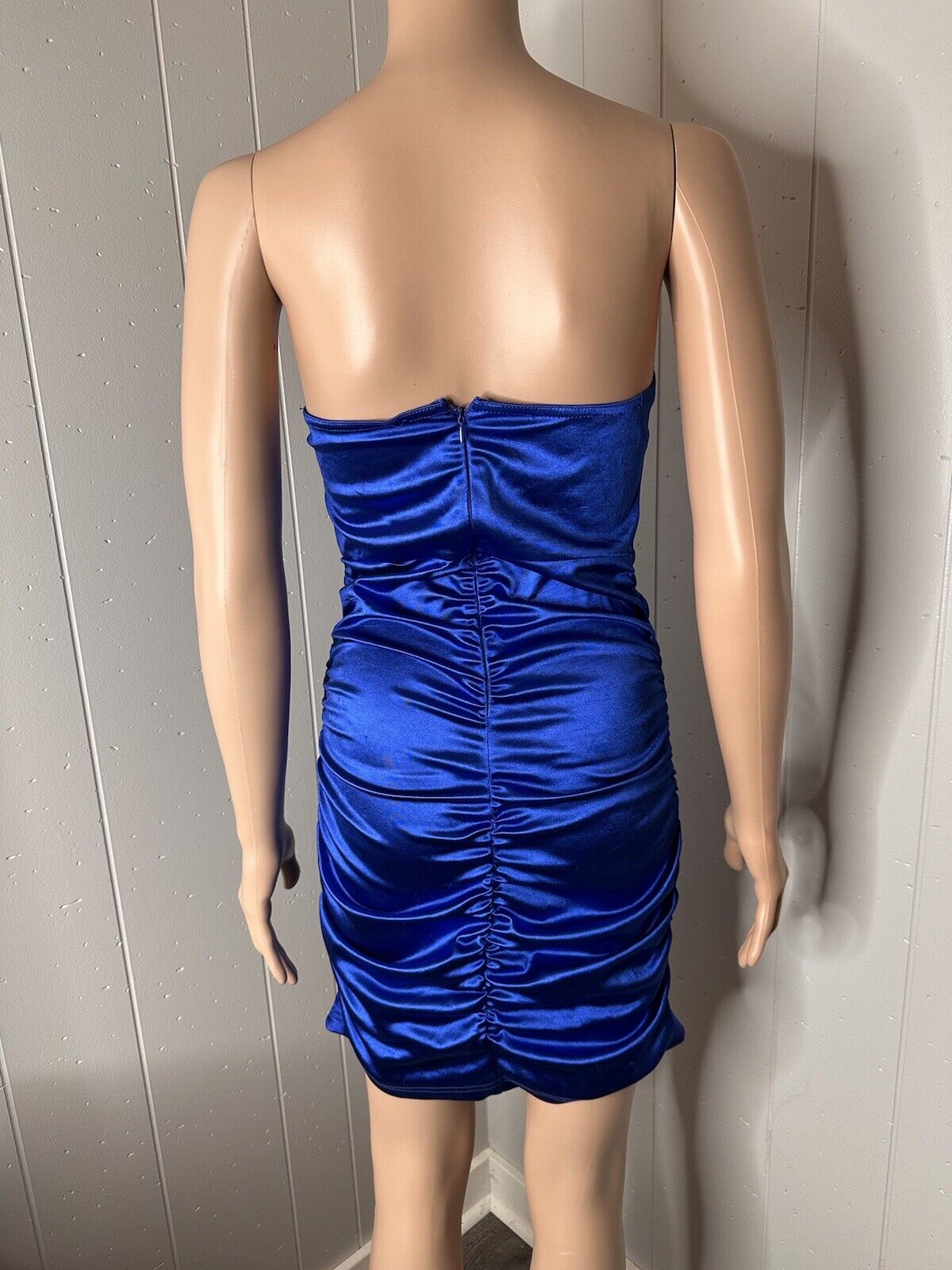Mini satin strapless bodycon dress