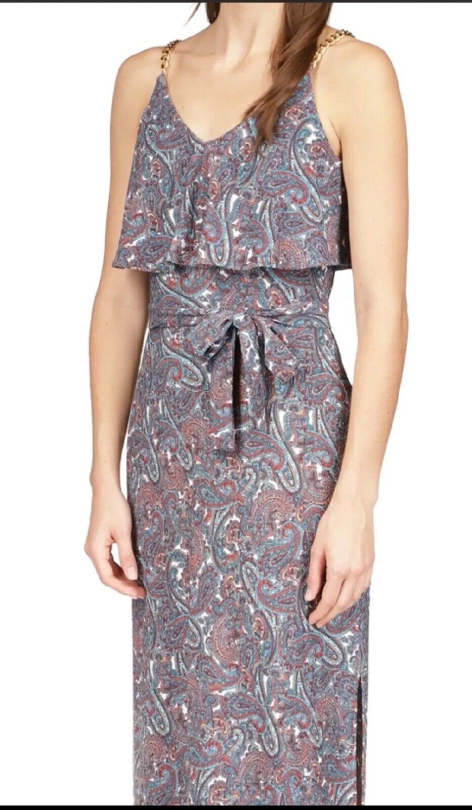 Michael Michael Kors Women's Sangria Paisley Chain Flutter Maxi Dress Size M