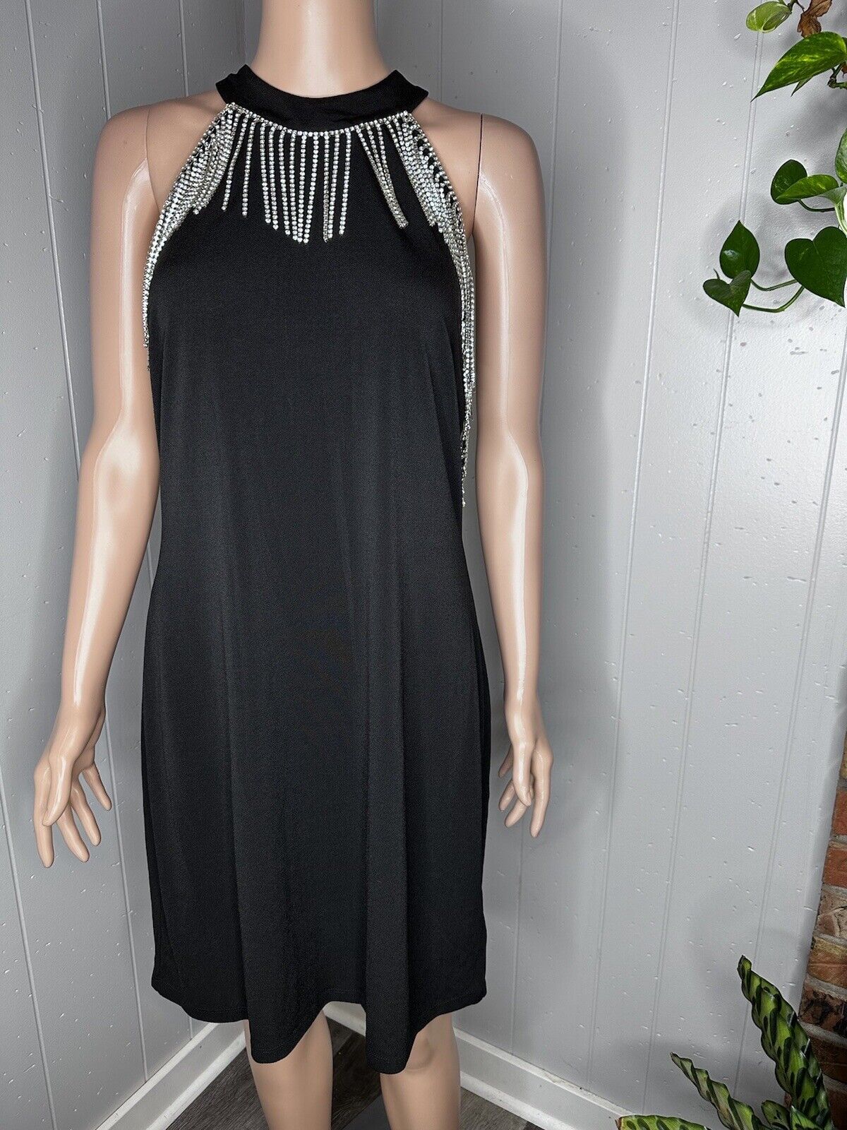 Michael Kors Rhinestone Fringe Dress Halter Western Formal Sheath Womens P/L