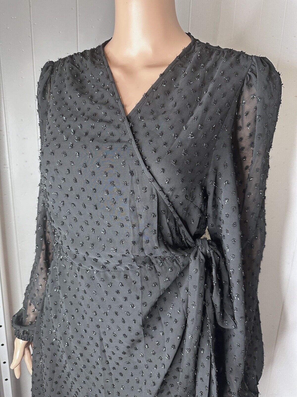 MICHAEL MICHAEL KORS Womens Black Tie Lined Shiny Polka D Wrap Dress XL