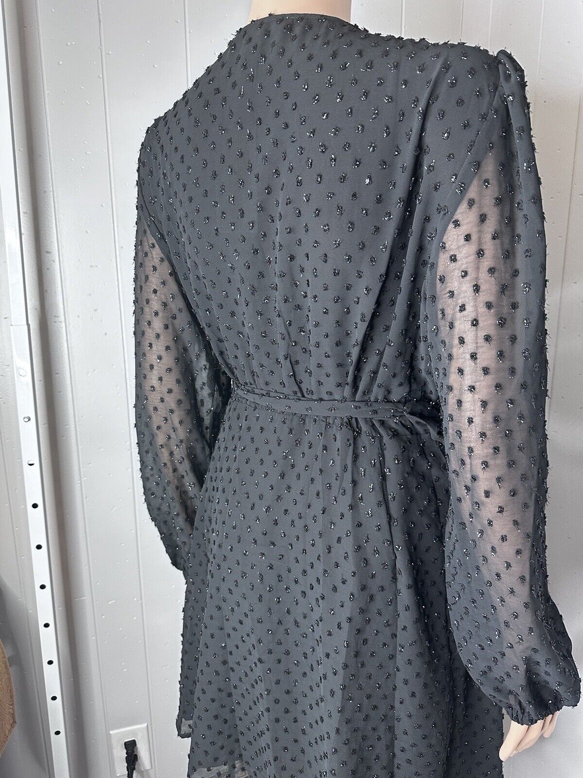 MICHAEL MICHAEL KORS Womens Black Tie Lined Shiny Polka D Wrap Dress XL