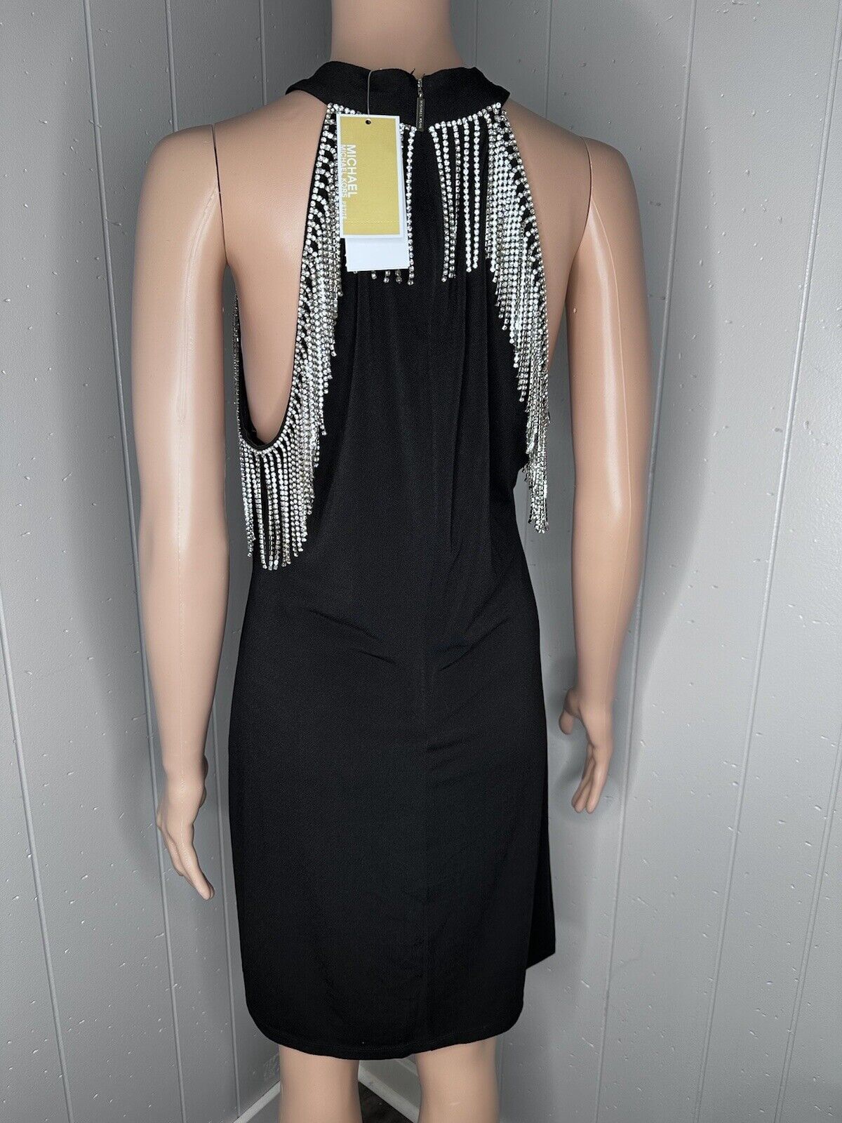 Michael Kors Rhinestone Fringe Dress Halter Western Formal Sheath Womens P/L