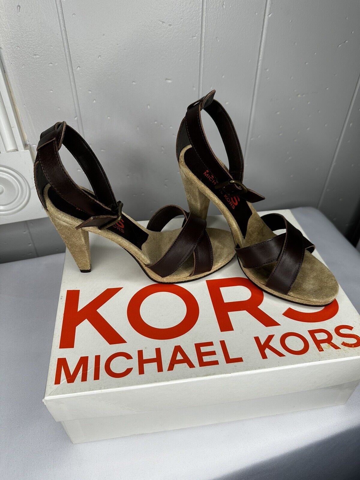 NIB Michael Kors Wonka Leather High Heel Sandals 6.5
