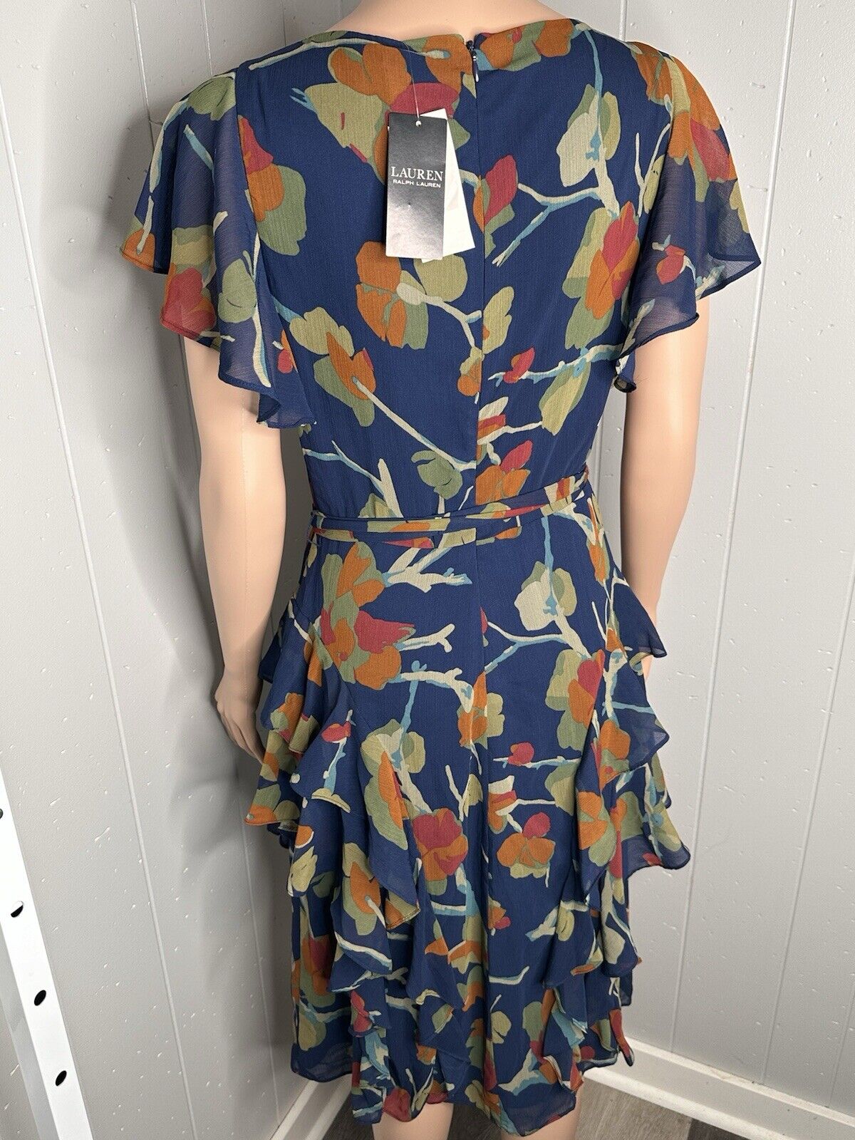 NWT LAUREN Ralph Lauren  Floral Ruffle-Trim Georgette Dress Size 2